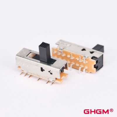 GH25D01 Sürgülü Anahtar Çift Kutuplu Çift Yönlü (DPDT), 5 konumlu, SMD/DIP sürgülü anahtar, 180° tutamak yönü