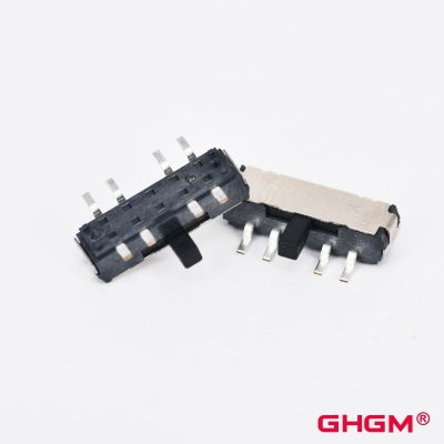 GH13D20 DPDT minyatür sürgülü anahtar 90° / 180° kol yönü, Sürgülü Anahtar Çift Kutuplu Çift Yönlü (DPDT), 3 konumlu, SMD/DIP sürgülü anahtar